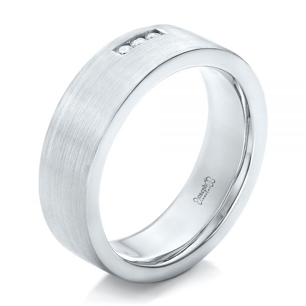 14k White Gold Custom Diamond Men's Wedding Band - Three-Quarter View -  102281