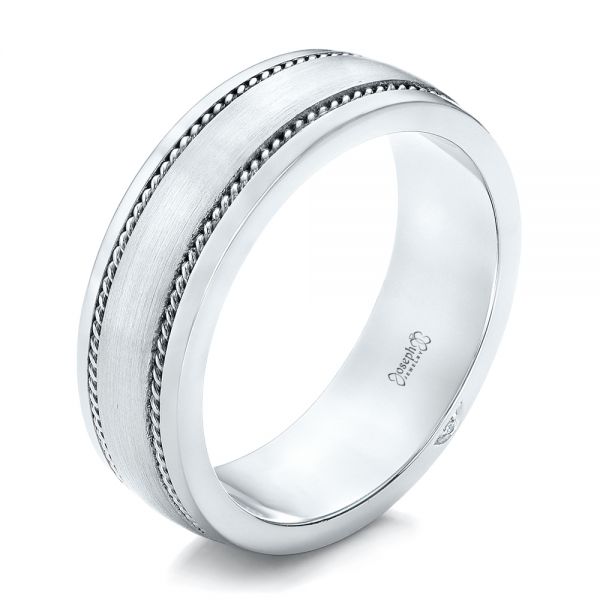 14k White Gold 14k White Gold Custom Diamond Men's Wedding Band - Three-Quarter View -  102358