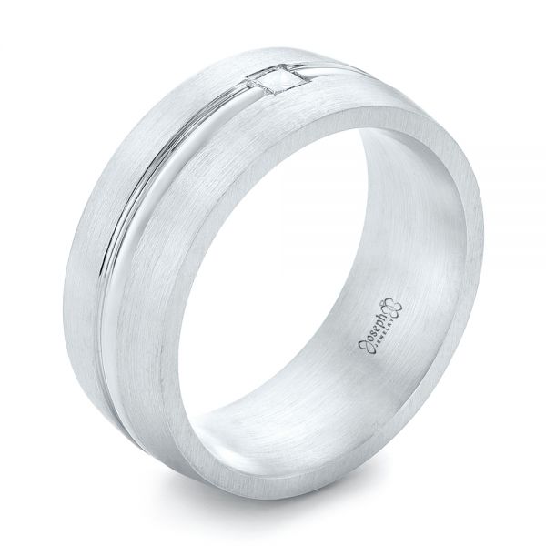 14k White Gold Custom Diamond Men's Wedding Band - Three-Quarter View -  103220