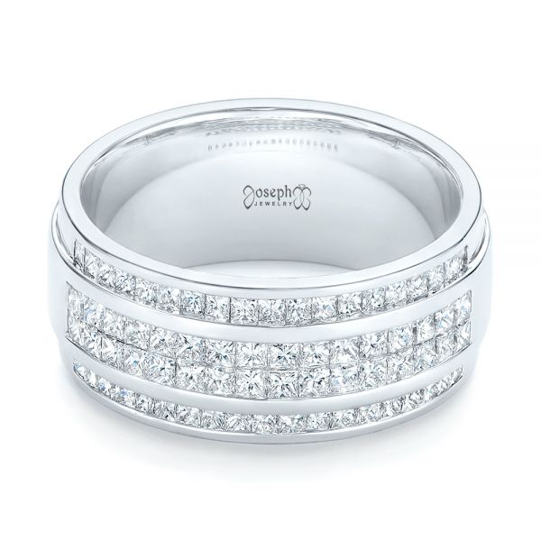 14k White Gold Custom Diamond Men's Wedding Band - Flat View - 103133