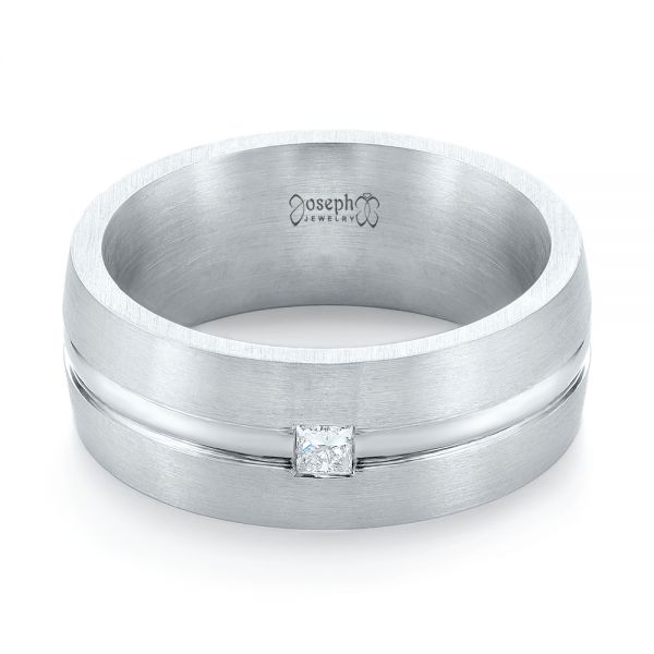 14k White Gold Custom Diamond Men's Wedding Band - Flat View - 103220