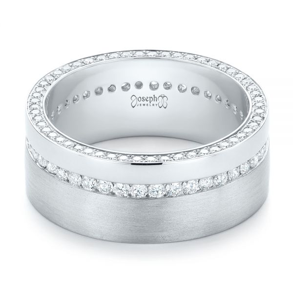 14k White Gold 14k White Gold Custom Diamond Men's Wedding Band - Flat View -  103514