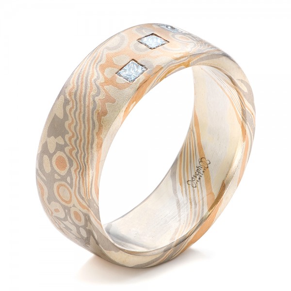 Custom Diamond Mokume Men's Wedding Band - Three-Quarter View -  102167