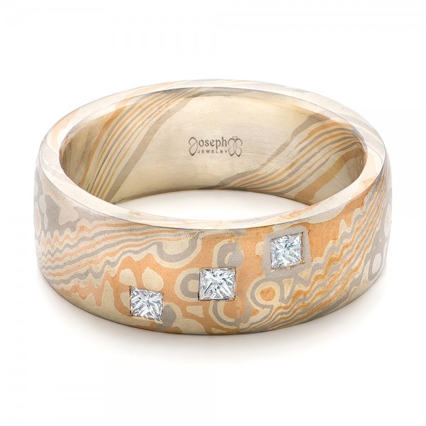 Custom Diamond Mokume Men's Wedding Band - Flat View -  102167