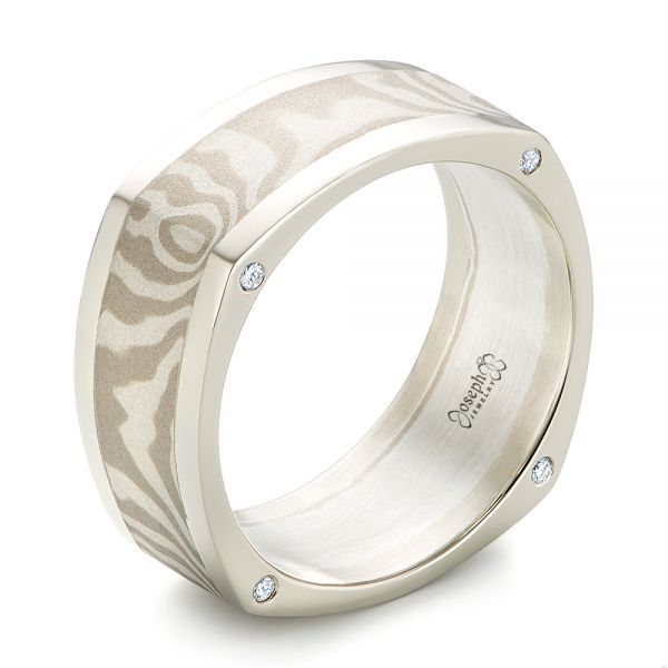 Custom Diamond Mokume Men's Wedding Band - Three-Quarter View -  103359