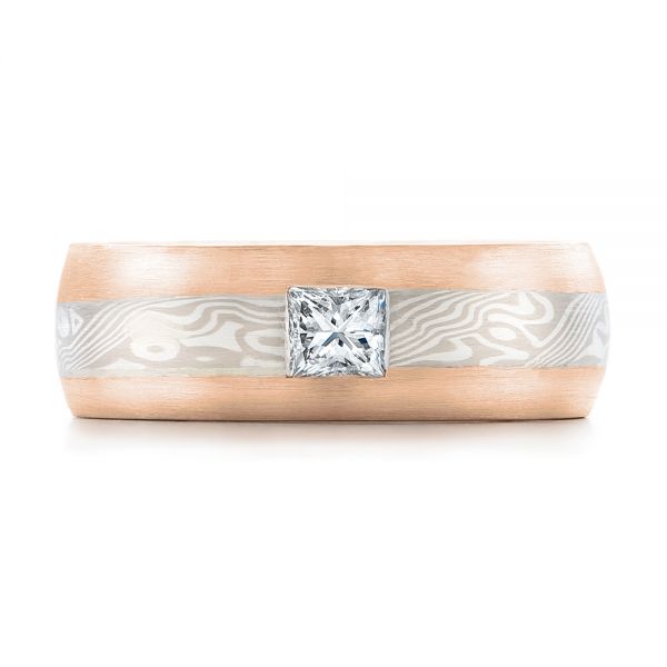 14k Rose Gold And Platinum 14k Rose Gold And Platinum Custom Diamond Mokume Wedding Band - Top View -  102201