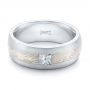 18k White Gold And 14K Gold Custom Diamond Mokume Wedding Band - Flat View -  102201 - Thumbnail