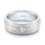 14k White Gold And Platinum 14k White Gold And Platinum Custom Diamond Mokume Wedding Band - Flat View -  102201 - Thumbnail