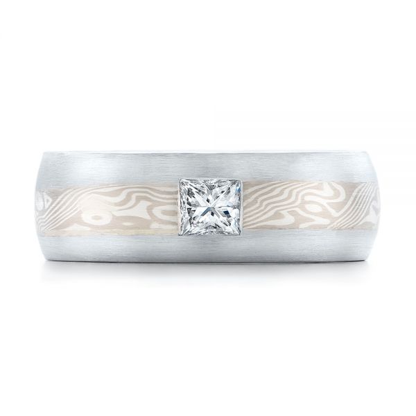  Platinum And 18K Gold Platinum And 18K Gold Custom Diamond Mokume Wedding Band - Top View -  102201