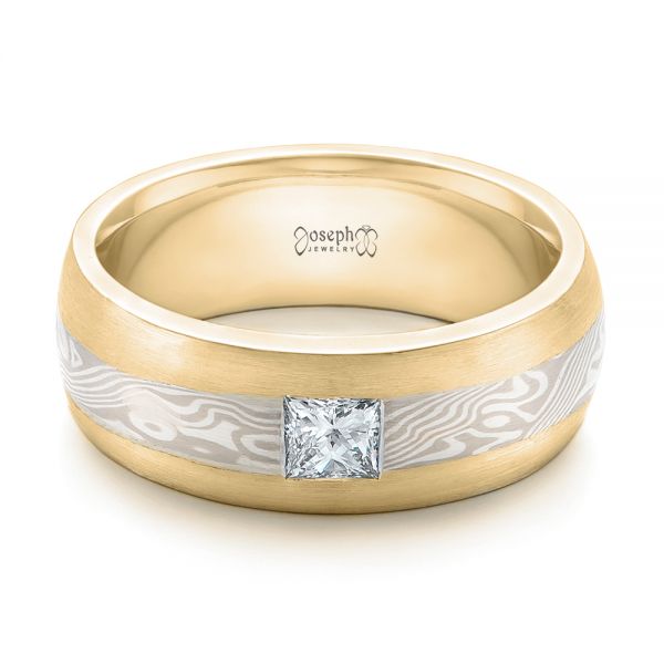 14k Yellow Gold And 14K Gold 14k Yellow Gold And 14K Gold Custom Diamond Mokume Wedding Band - Flat View - 102201