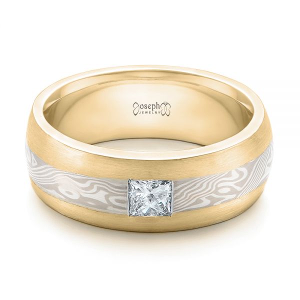 18k Yellow Gold And 14K Gold 18k Yellow Gold And 14K Gold Custom Diamond Mokume Wedding Band - Flat View -  102201