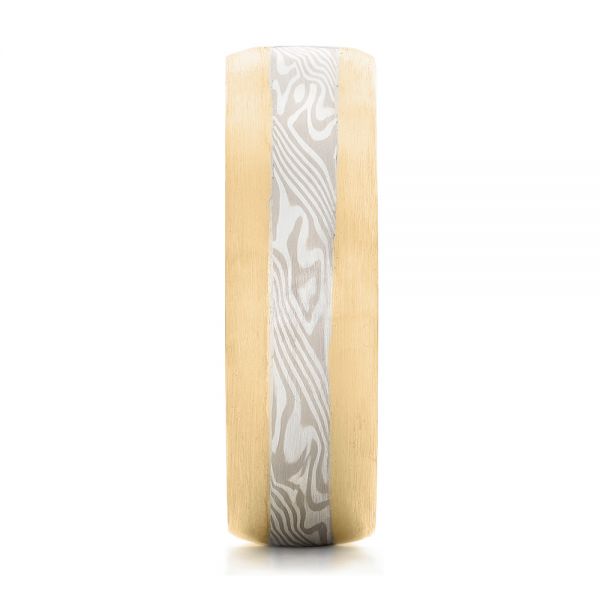 14k Yellow Gold And Platinum 14k Yellow Gold And Platinum Custom Diamond Mokume Wedding Band - Side View -  102201