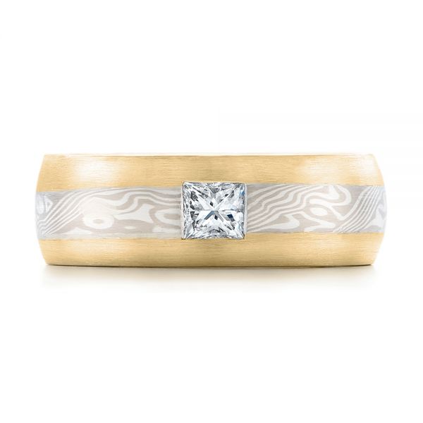 14k Yellow Gold And 14K Gold 14k Yellow Gold And 14K Gold Custom Diamond Mokume Wedding Band - Top View - 102201