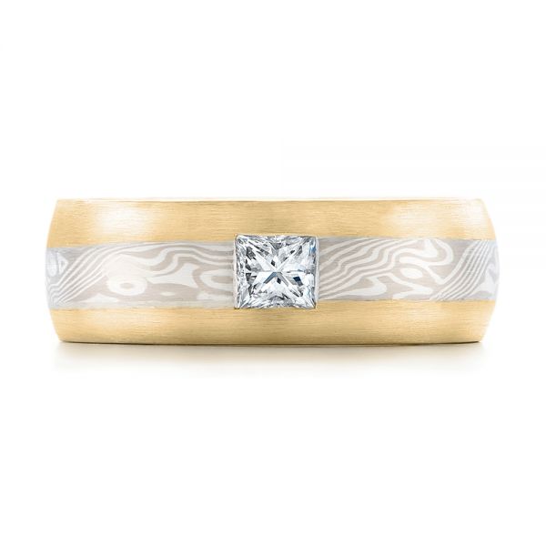 18k Yellow Gold And 18K Gold 18k Yellow Gold And 18K Gold Custom Diamond Mokume Wedding Band - Top View -  102201