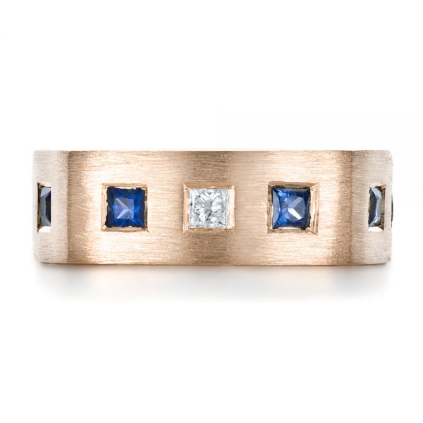 18k Rose Gold 18k Rose Gold Custom Diamond And Blue Sapphire Men's Band - Top View - 1200