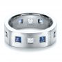 14k White Gold 14k White Gold Custom Diamond And Blue Sapphire Men's Band - Flat View -  1200 - Thumbnail