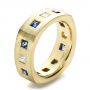 18k Yellow Gold Custom Diamond And Blue Sapphire Men's Band - Three-Quarter View -  1200 - Thumbnail