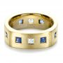 18k Yellow Gold Custom Diamond And Blue Sapphire Men's Band - Flat View -  1200 - Thumbnail