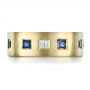 18k Yellow Gold Custom Diamond And Blue Sapphire Men's Band - Top View -  1200 - Thumbnail