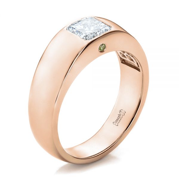 18k Rose Gold 18k Rose Gold Custom Diamond And Peridot Men's Wedding Band - Three-Quarter View -  100267