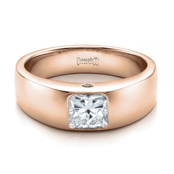 18k Rose Gold 18k Rose Gold Custom Diamond And Peridot Men's Wedding Band - Flat View - 100267