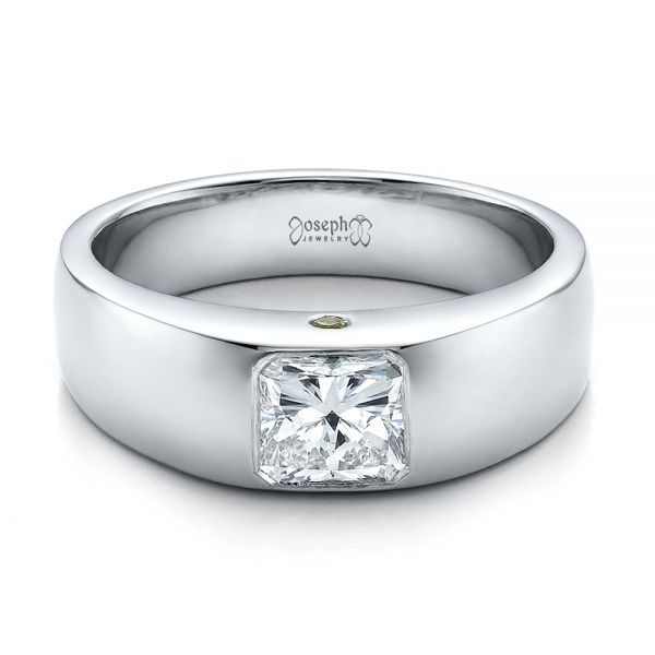  Platinum Custom Diamond And Peridot Men's Wedding Band - Flat View -  100267
