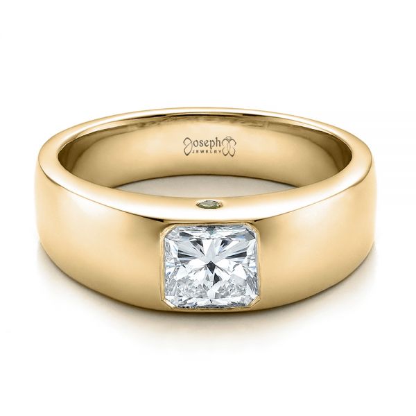 18k Yellow Gold 18k Yellow Gold Custom Diamond And Peridot Men's Wedding Band - Flat View - 100267