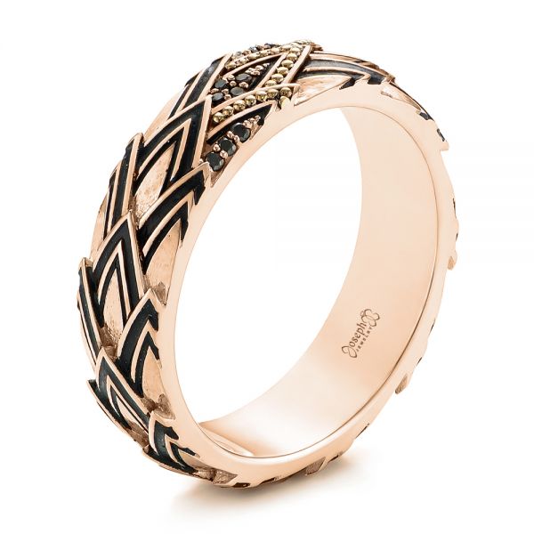 14k Rose Gold 14k Rose Gold Custom Dragon Scale Two-tone Black Diamond Men's Band - Three-Quarter View -  104842