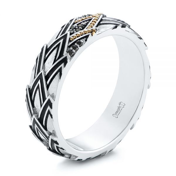  Platinum Platinum Custom Dragon Scale Two-tone Black Diamond Men's Band - Three-Quarter View -  104842