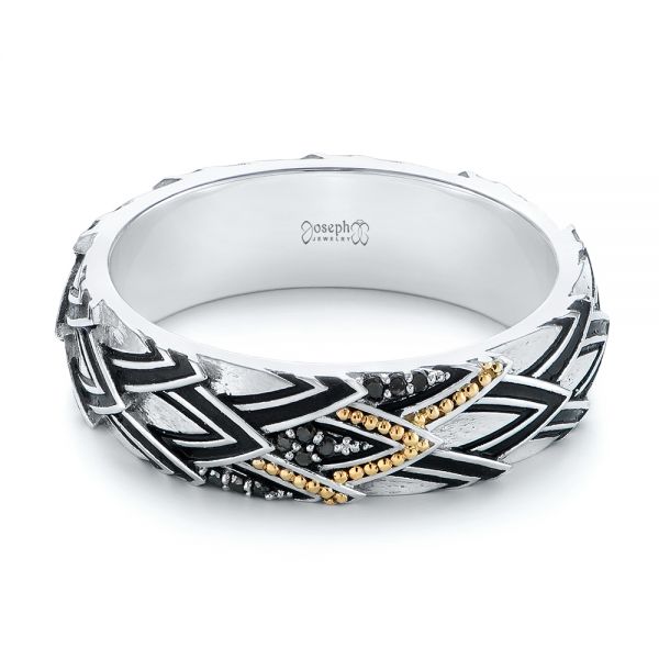 18k White Gold 18k White Gold Custom Dragon Scale Two-tone Black Diamond Men's Band - Flat View -  104842