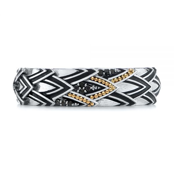 Platinum Platinum Custom Dragon Scale Two-tone Black Diamond Men's Band - Top View - 104842