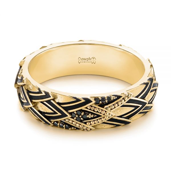14k Yellow Gold 14k Yellow Gold Custom Dragon Scale Two-tone Black Diamond Men's Band - Flat View - 104842