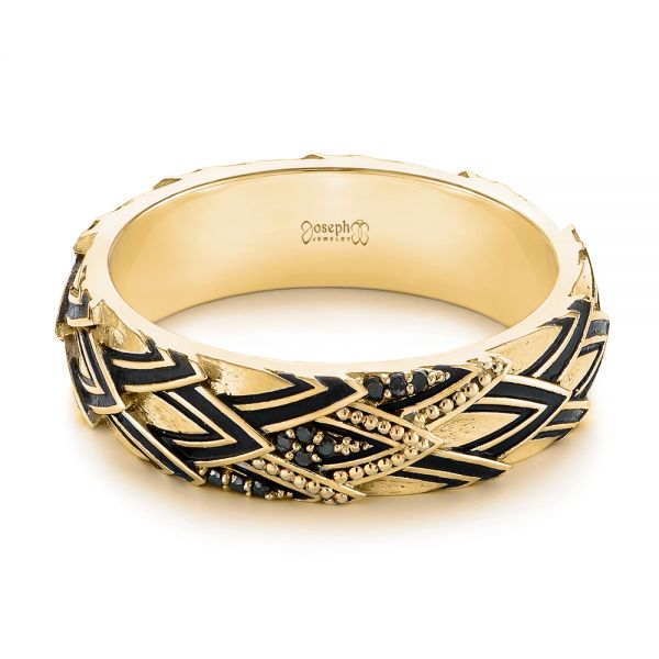 18k Yellow Gold 18k Yellow Gold Custom Dragon Scale Two-tone Black Diamond Men's Band - Flat View -  104842