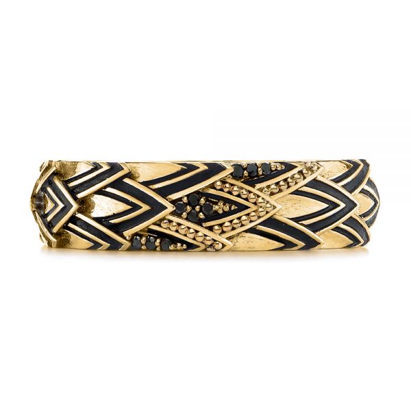 14k Yellow Gold 14k Yellow Gold Custom Dragon Scale Two-tone Black Diamond Men's Band - Top View - 104842