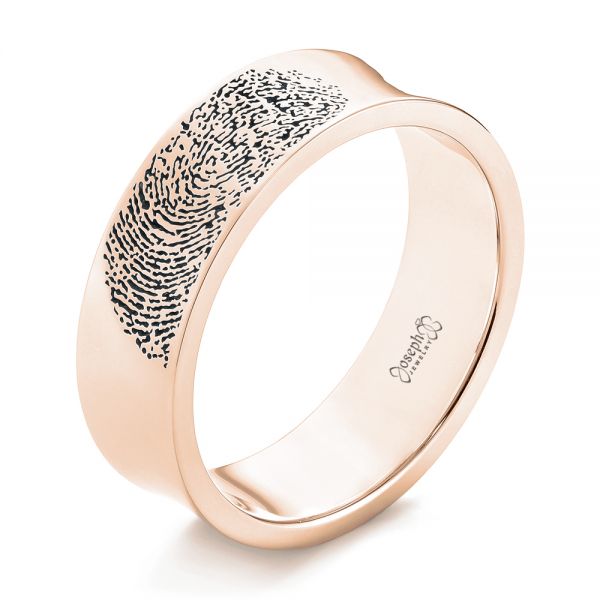 18k Rose Gold 18k Rose Gold Custom Engraved Black Antiqued Men's Band - Three-Quarter View -  103425