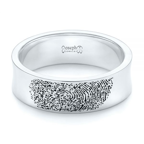 14k White Gold Custom Engraved Black Antiqued Men's Band - Flat View - 103425
