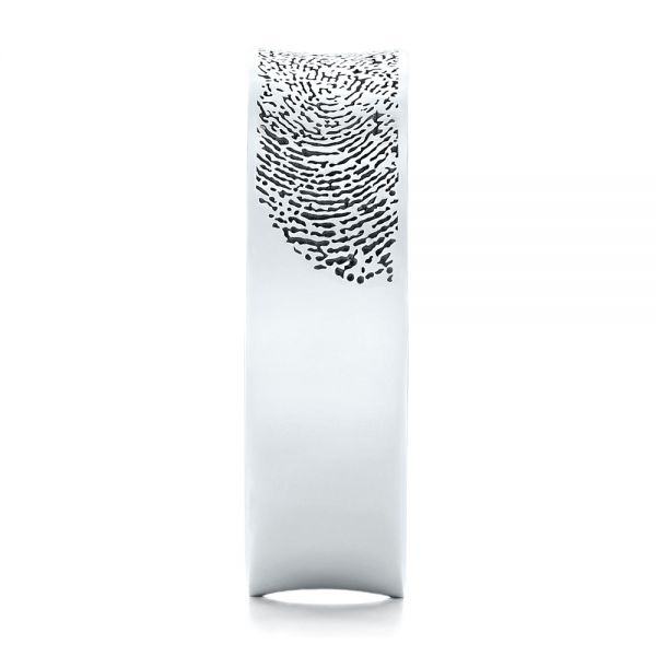 14k White Gold Custom Engraved Black Antiqued Men's Band - Side View - 103425