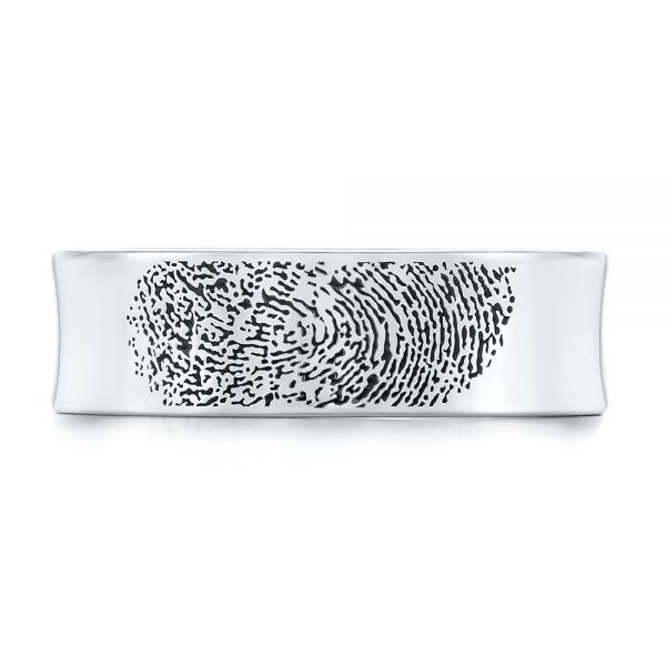 14k White Gold Custom Engraved Black Antiqued Men's Band - Top View - 103425
