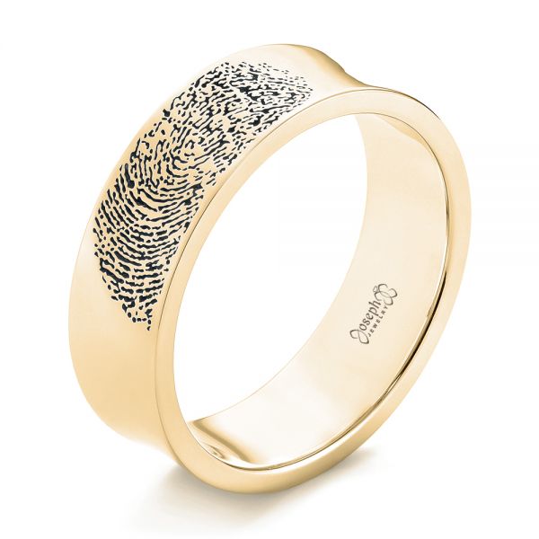 18k Yellow Gold 18k Yellow Gold Custom Engraved Black Antiqued Men's Band - Three-Quarter View -  103425