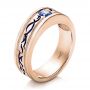 18k Rose Gold 18k Rose Gold Custom Engraved Blue Sapphire Men's Wedding Band - Three-Quarter View -  102213 - Thumbnail
