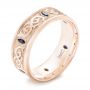 18k Rose Gold 18k Rose Gold Custom Engraved Blue Sapphire Men's Wedding Band - Three-Quarter View -  103237 - Thumbnail