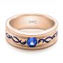 14k Rose Gold 14k Rose Gold Custom Engraved Blue Sapphire Men's Wedding Band - Flat View -  102213 - Thumbnail