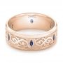 14k Rose Gold 14k Rose Gold Custom Engraved Blue Sapphire Men's Wedding Band - Flat View -  103237 - Thumbnail