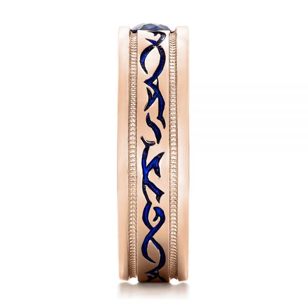 14k Rose Gold 14k Rose Gold Custom Engraved Blue Sapphire Men's Wedding Band - Side View - 102213