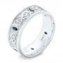  Platinum Custom Engraved Blue Sapphire Men's Wedding Band - Three-Quarter View -  103237 - Thumbnail