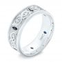 14k White Gold 14k White Gold Custom Engraved Blue Sapphire Men's Wedding Band - Three-Quarter View -  103237 - Thumbnail