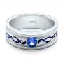 14k White Gold Custom Engraved Blue Sapphire Men's Wedding Band - Flat View -  102213 - Thumbnail