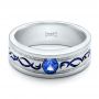 18k White Gold 18k White Gold Custom Engraved Blue Sapphire Men's Wedding Band - Flat View -  102213 - Thumbnail