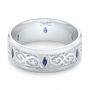 14k White Gold 14k White Gold Custom Engraved Blue Sapphire Men's Wedding Band - Flat View -  103237 - Thumbnail