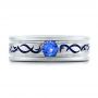 14k White Gold Custom Engraved Blue Sapphire Men's Wedding Band - Top View -  102213 - Thumbnail